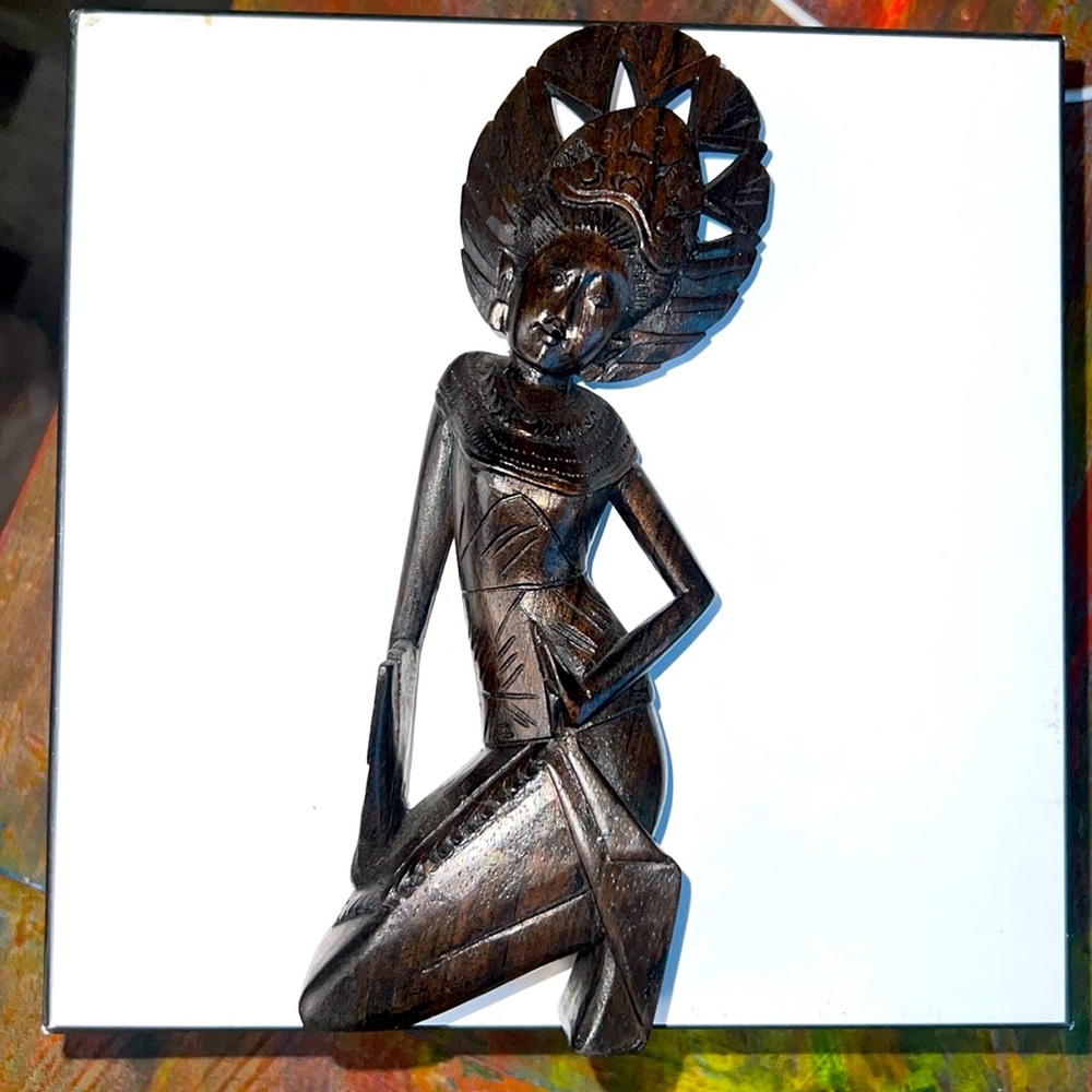 Bali Carved Coromandel Wood Goddess Warrior Handcrafted Sculpture Vintage 1992